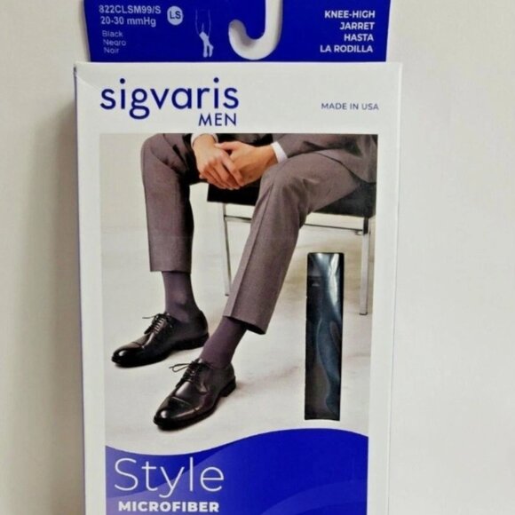 New Black Sigvaris Men's Black medical compression socks knee high 20-30 mmHg - Picture 1 of 3